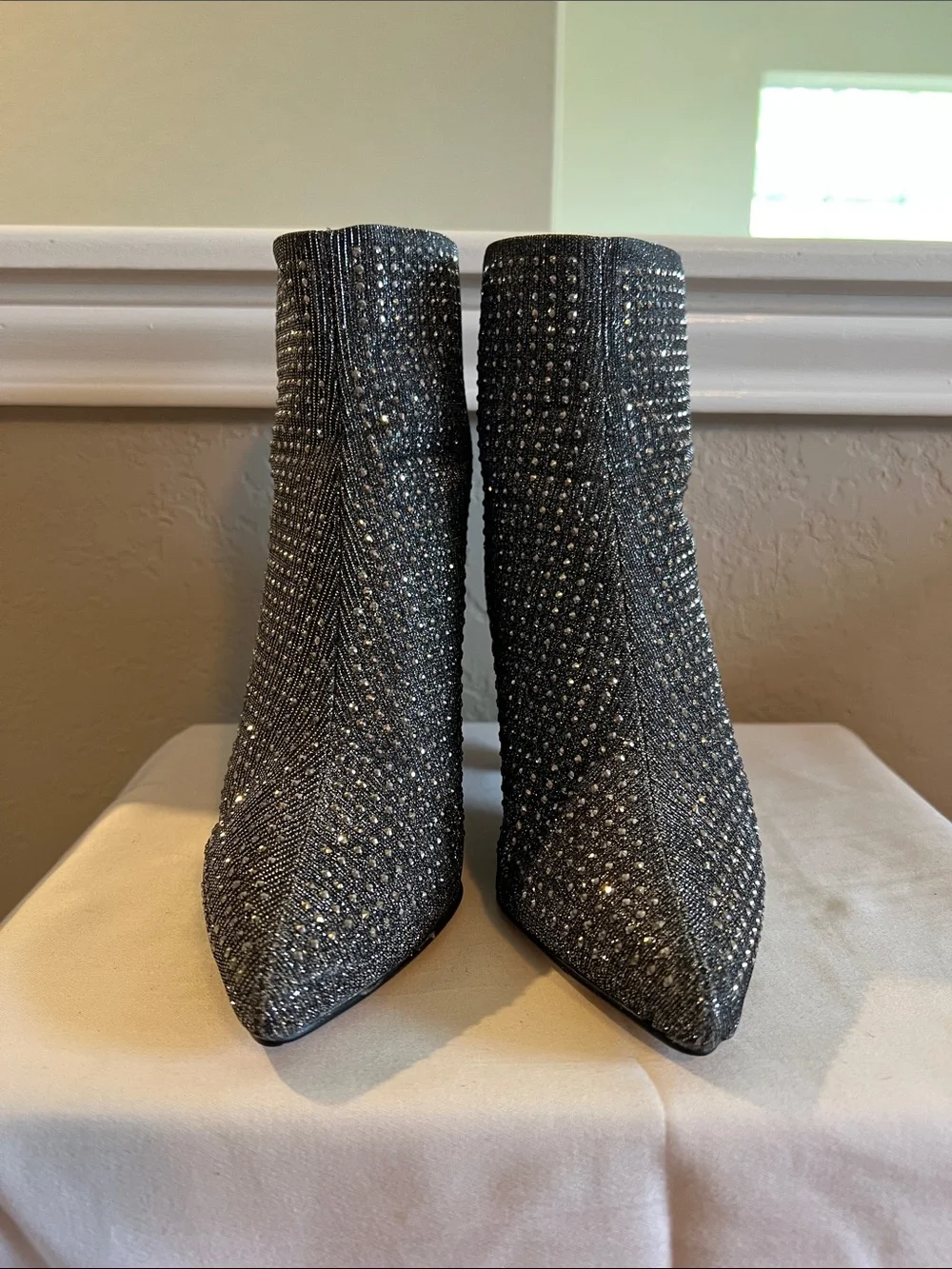 Louise et Cie Black Crystal-Embellished Pointed Ankle Boots